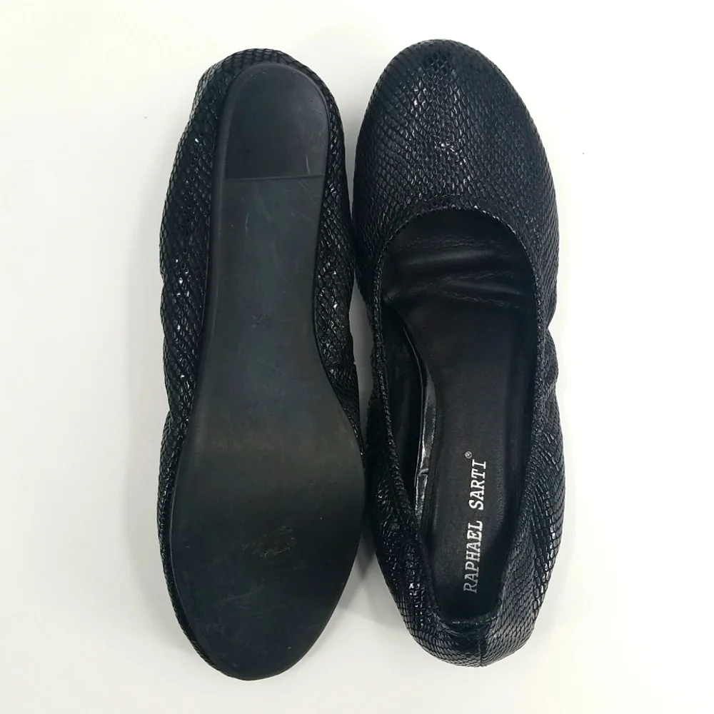 RS Black Genuine Leather‎ Textured Ballet Flat
